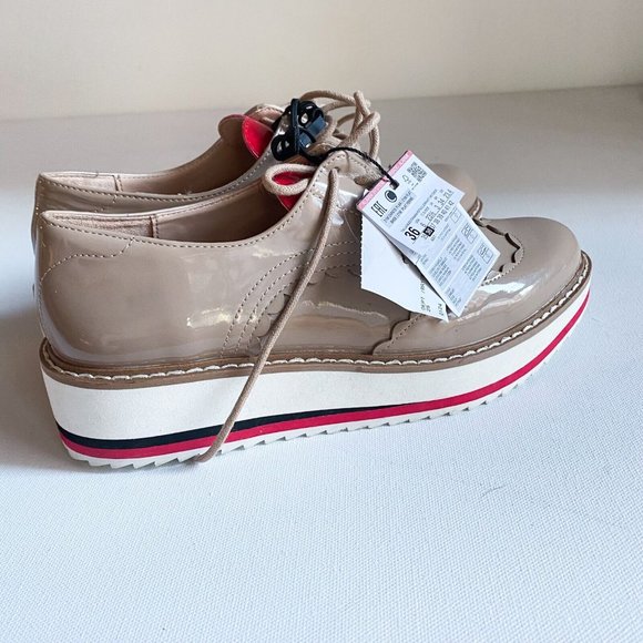 NWT ZARA Nude Faux PAtent Leather Heart Valentine Motif Oxford Platform Shoes 36 - Picture 7 of 11